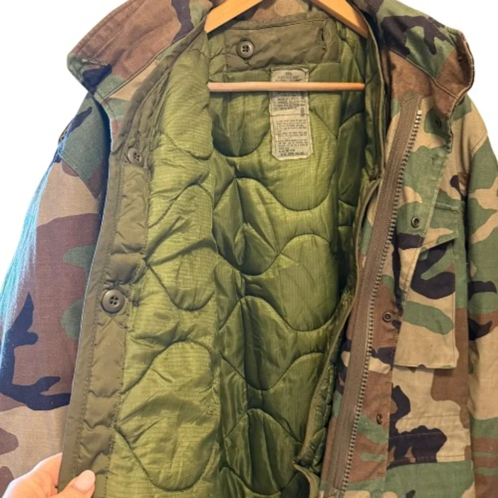 USGI‎ M65 Field Jacket Woodland Camo Prepper Vintage Liner Hood Mens M